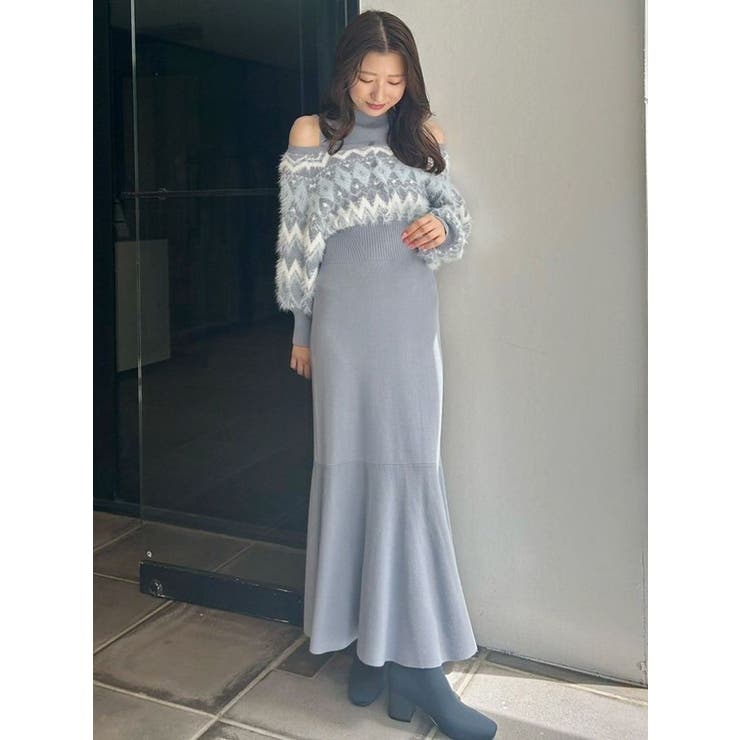 ノルディックジャカードドッキングニットワンピース[品番：MKSW0060741