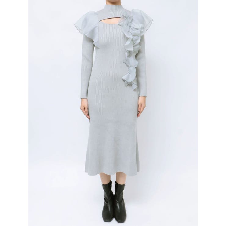 異素材コサージュニットワンピース[品番：MKSW0060743]｜MERCURYDUO  