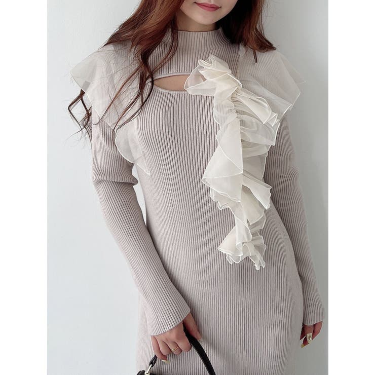 異素材コサージュニットワンピース[品番：MKSW0060743]｜MERCURYDUO  