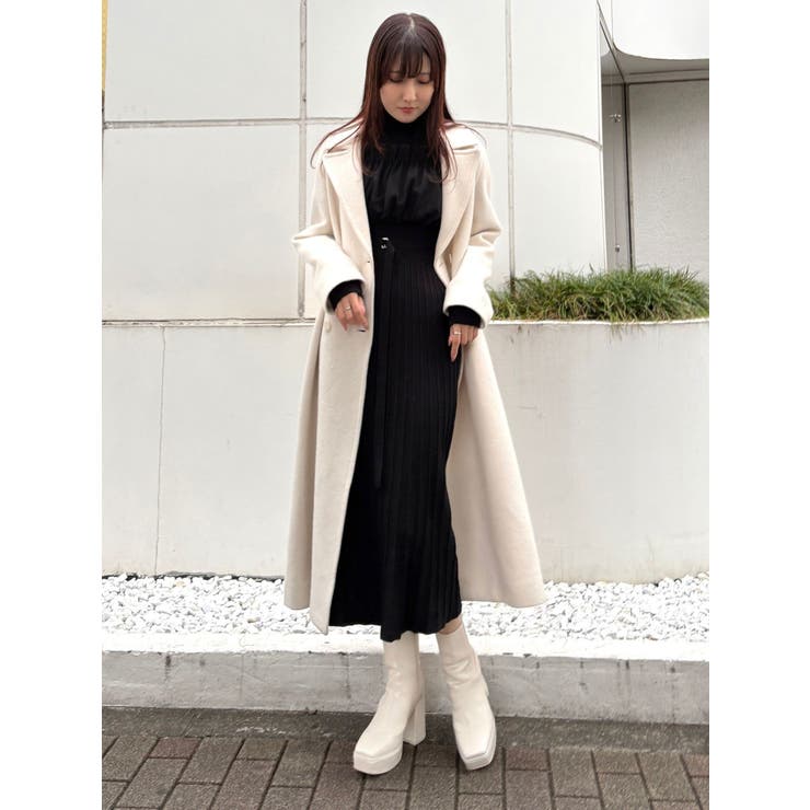 異素材ドッキングオフショルニットワンピース[品番：MKSW0061181