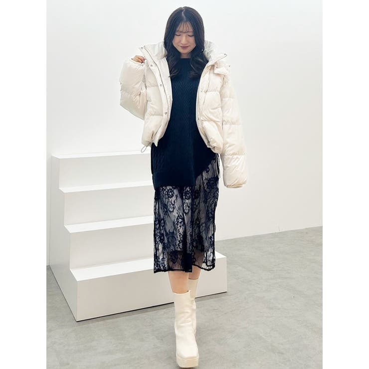 レースドッキングケーブルニットワンピース[品番：MKSW0061809