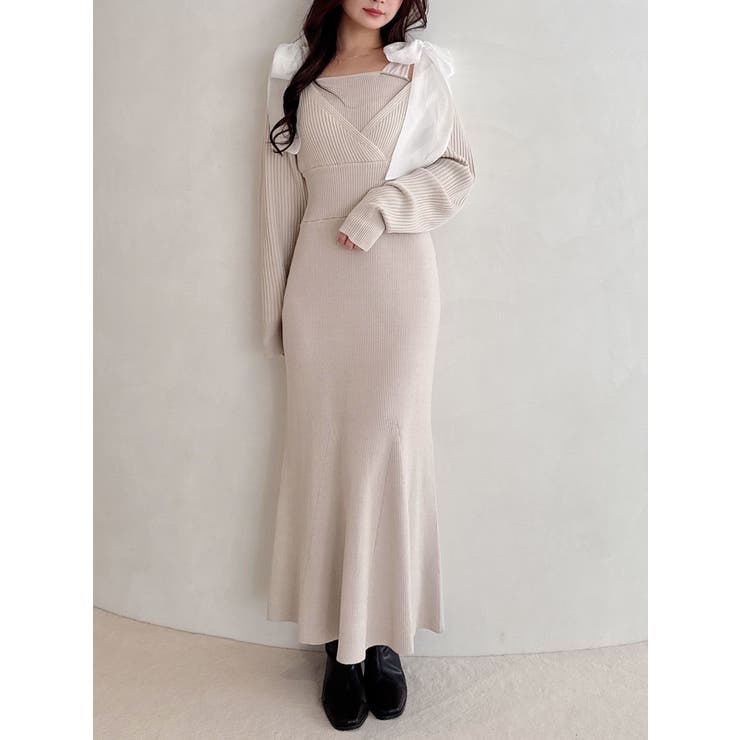 アイボリー | 2WAYショルダーリボンマーメイドニットワンピース | MERCURYDUO