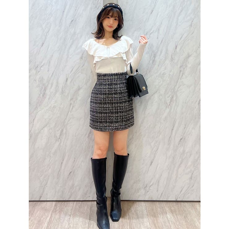 セットアップ着用可】ツイードミニスカート[品番：MKSW0058387