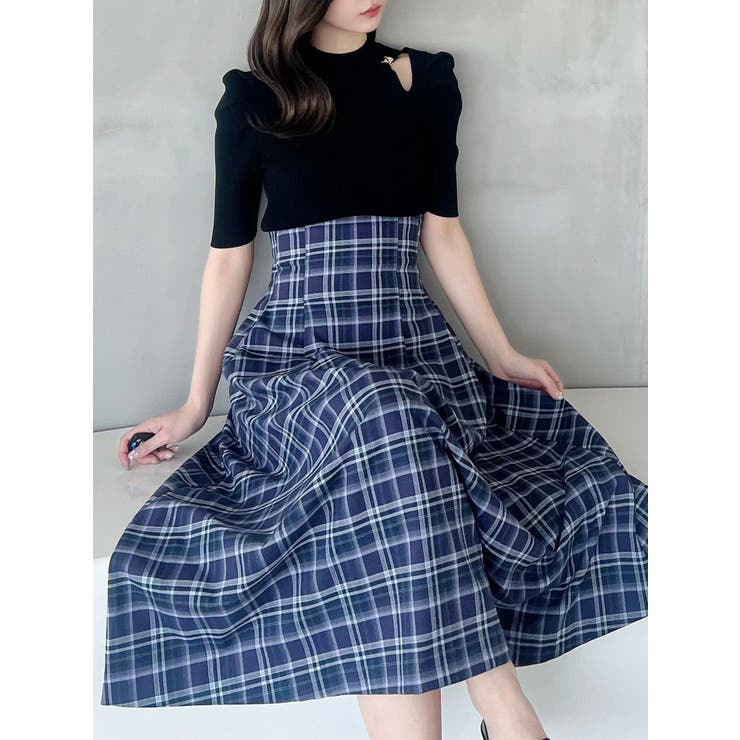 オリジナルチェックコルセットフレアスカート[品番：MKSW0060980