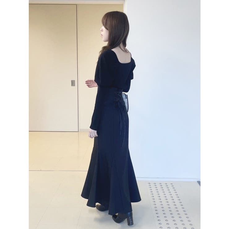 バックレースアップストレッチマーメイドスカート[品番