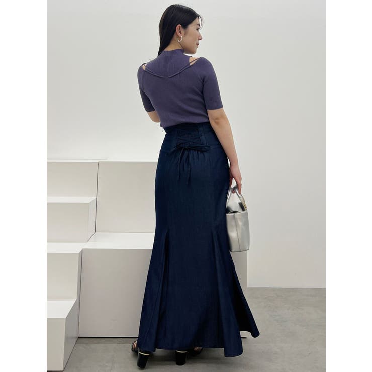 バックレースアップストレッチマーメイドスカート[品番