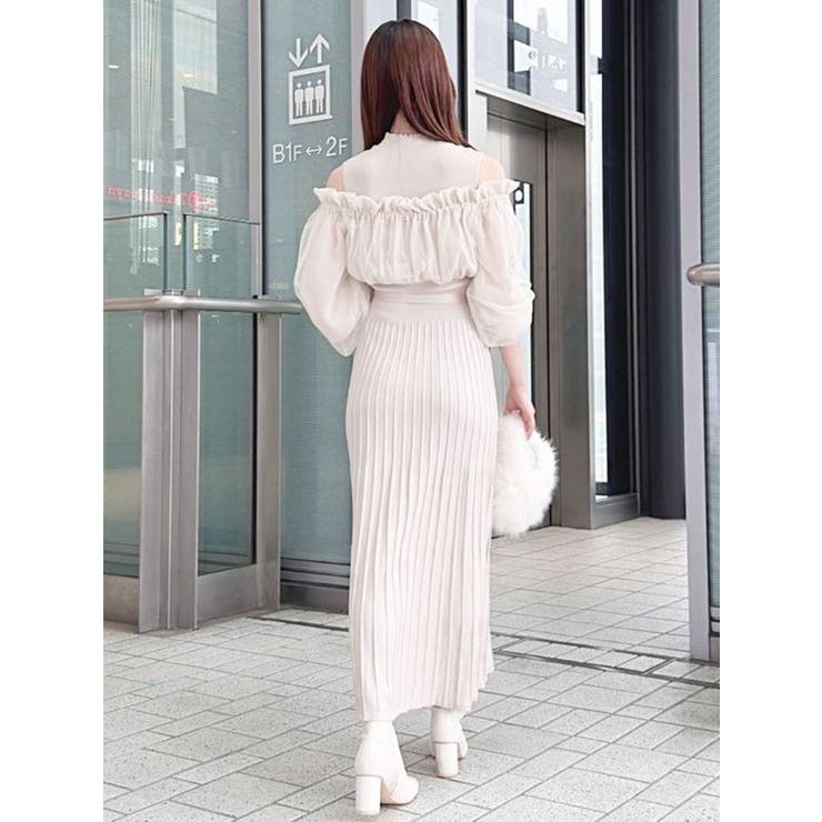 異素材ドッキングオフショルニットワンピース[品番：MKSW0061589