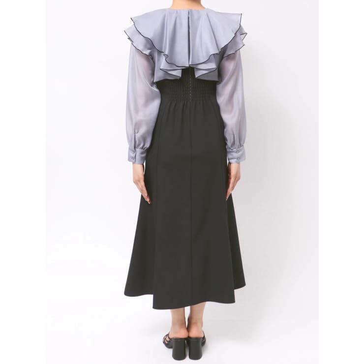 ボリュームラッフル配色ドッキングワンピース[品番：MKSW0062528