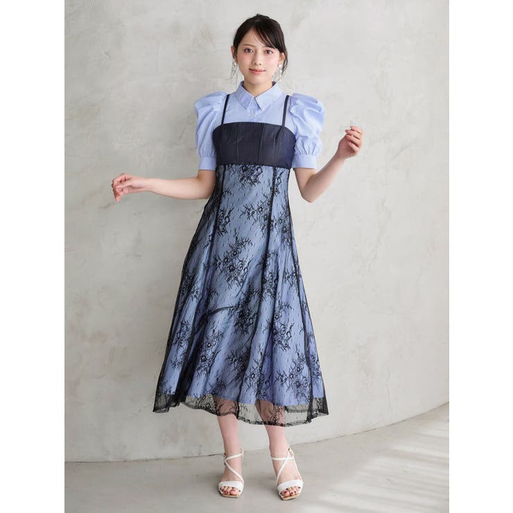 honey様二点専用 ^_^ グレー M    ビジュー付きワンピブルー M HONEY MI HONEY（ハニーミーハニー） ワンピース shoulder cut off