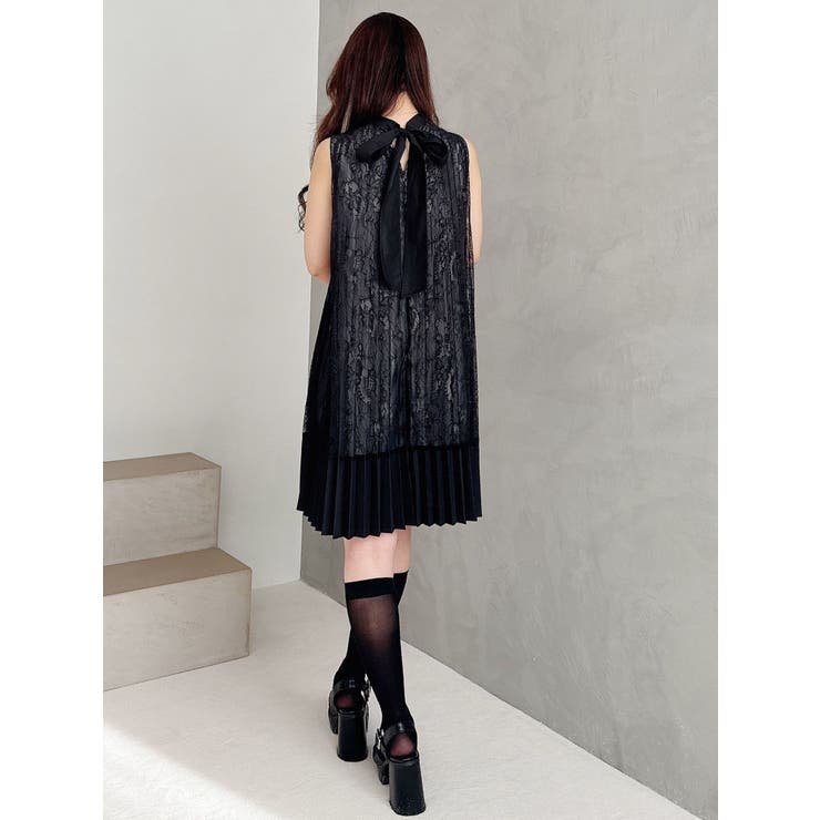 バイカラーレースプリーツミニワンピース | MERCURYDUO | 詳細画像4 