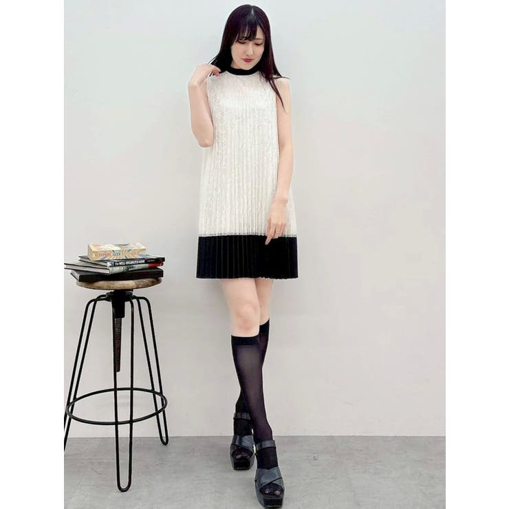 バイカラーレースプリーツミニワンピース | MERCURYDUO | 詳細画像6 