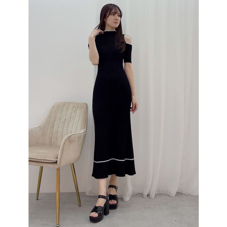 配色クロスリボンニットワンピース[品番：MKSW0063624]｜MERCURYDUO