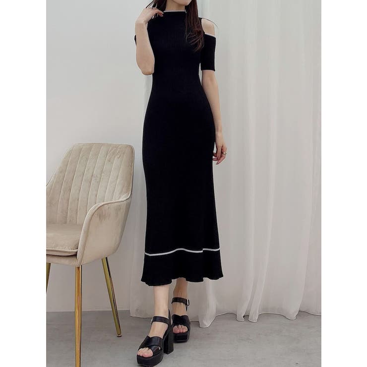 ブラック | 配色クロスリボンニットワンピース | MERCURYDUO