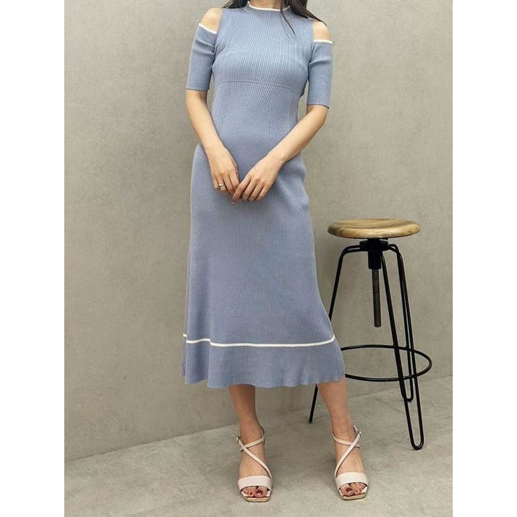 ブルー | 配色クロスリボンニットワンピース | MERCURYDUO