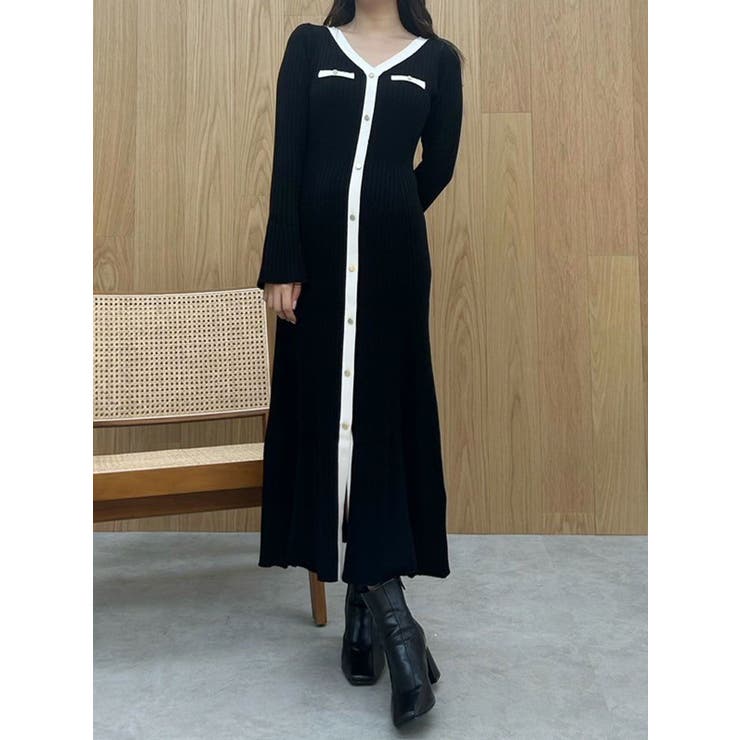 ドゥアヴニール 半袖パフスリーブバイカラーニットワンピース　DAO-23SS01 13.jpg