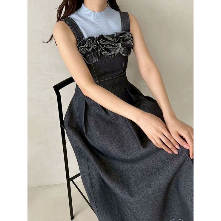 インディゴ | デニムフラワーモチーフジャンスカ | MERCURYDUO