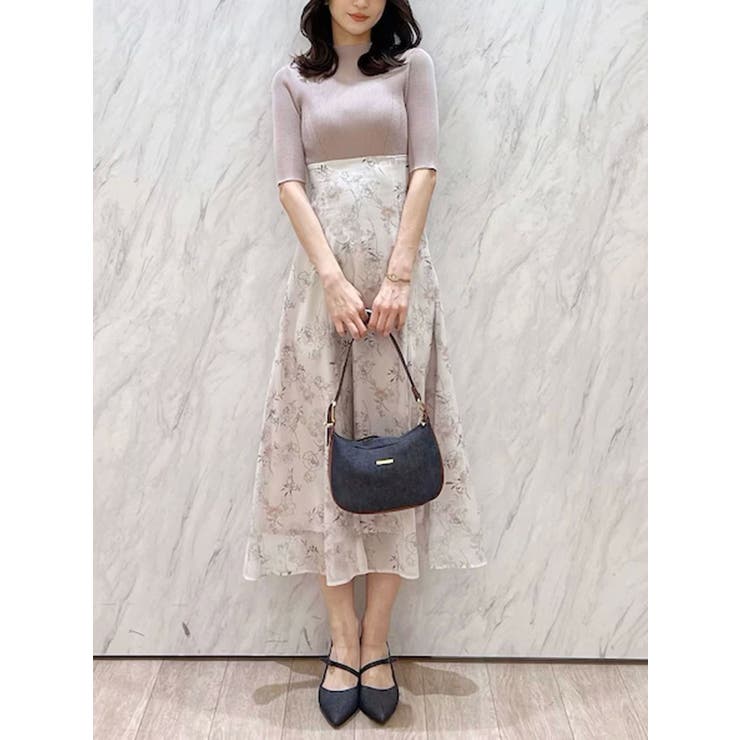 レイヤード花柄ニットドッキングワンピース[品番：MKSW0063619