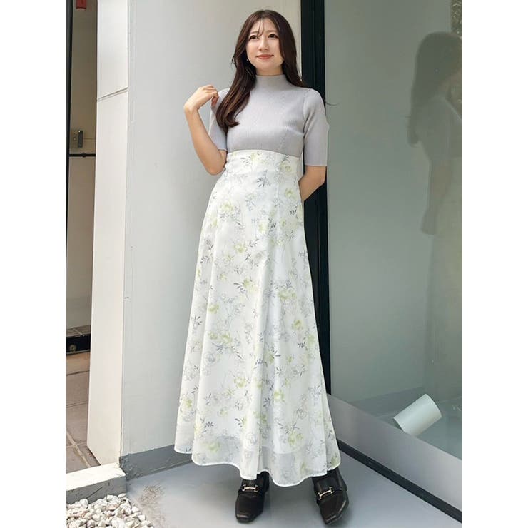 レイヤード花柄ニットドッキングワンピース[品番：MKSW0063619