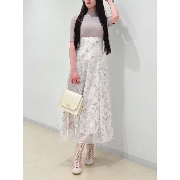 レイヤード花柄ニットドッキングワンピース[品番：MKSW0063619