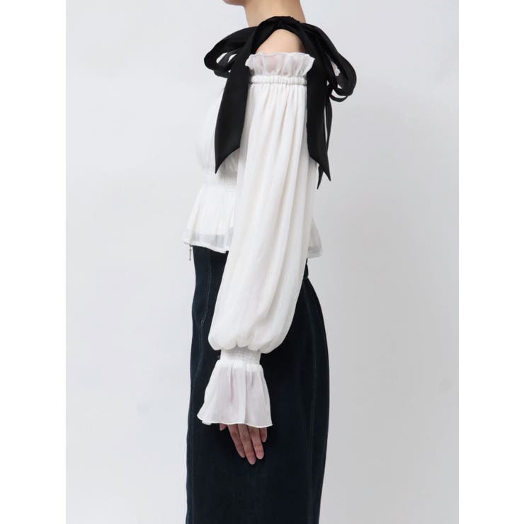 ショルダーリボンオフショルブラウス[品番：MKSW0063626