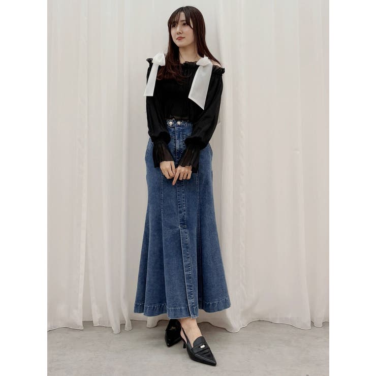 ショルダーリボンオフショルブラウス[品番：MKSW0057112