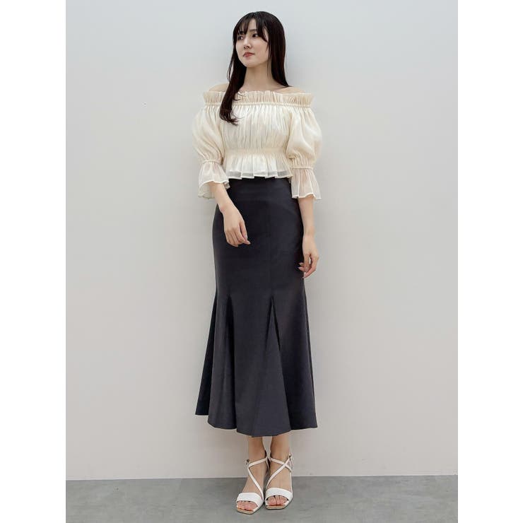 バックレースアップストレッチマーメイドスカート[品番：MKSW0062267