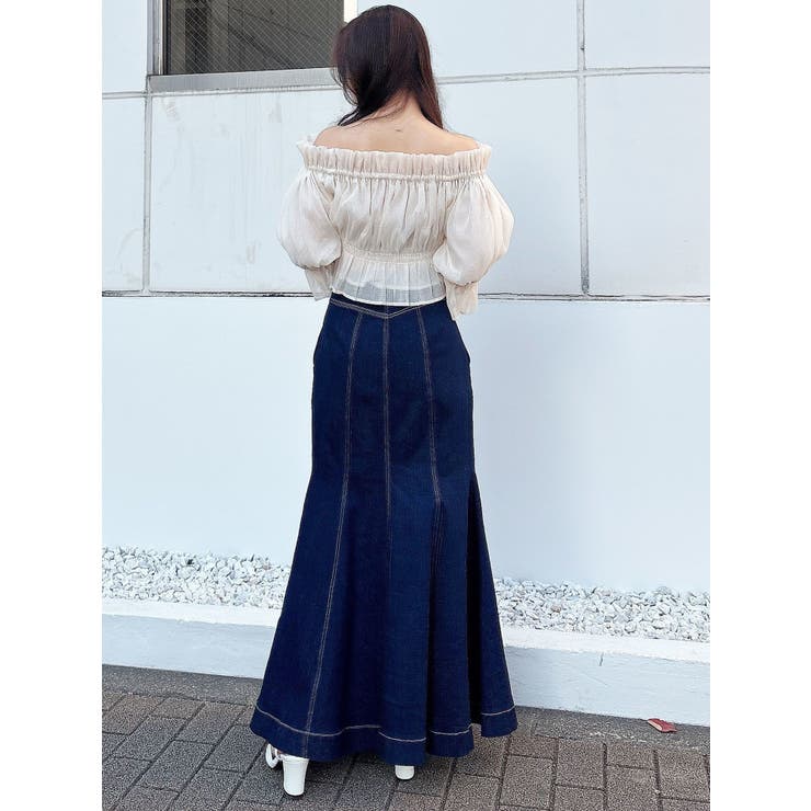 ステッチワークデニムマーメイドスカート[品番：MKSW0062811