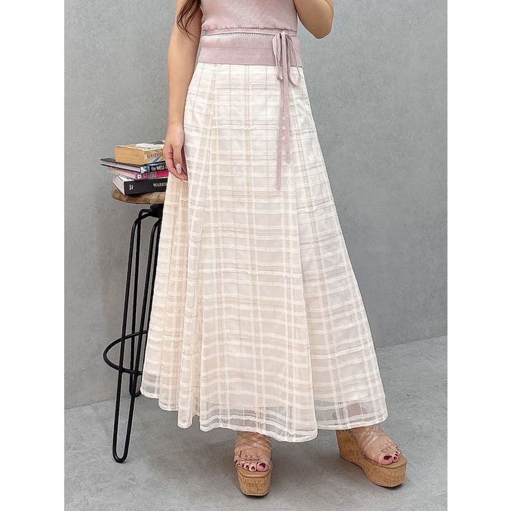 アイボリー | オリジナルチュールチェックフレアスカート | MERCURYDUO