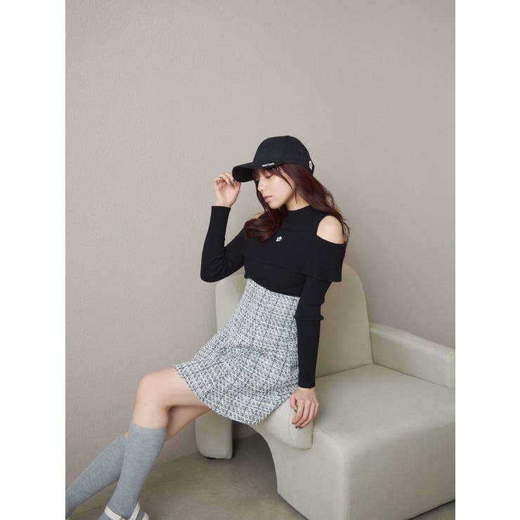 MARY QUANTコラボ】折返し襟オープンショルダーニット[品番