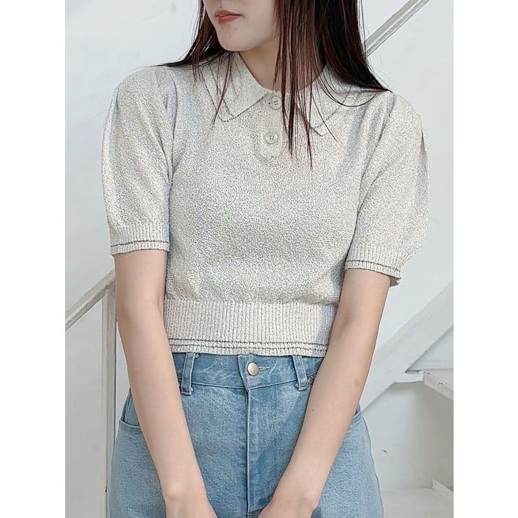 アイボリー | ラメポロニットトップス | MERCURYDUO