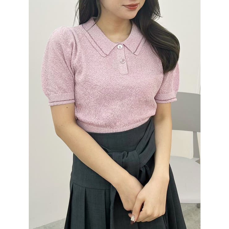 ピンク | ラメポロニットトップス | MERCURYDUO