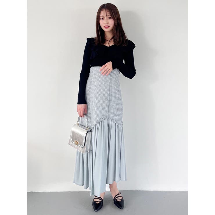 2WAYフォールドラッフルロングスリーブニット[品番：MKSW0062007