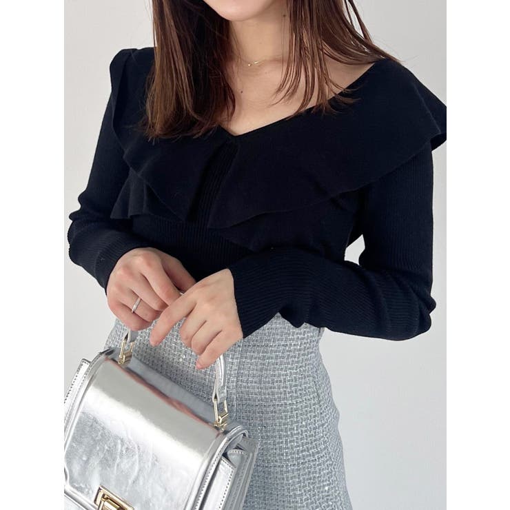 2WAYフォールドラッフルロングスリーブニット[品番：MKSW0062007