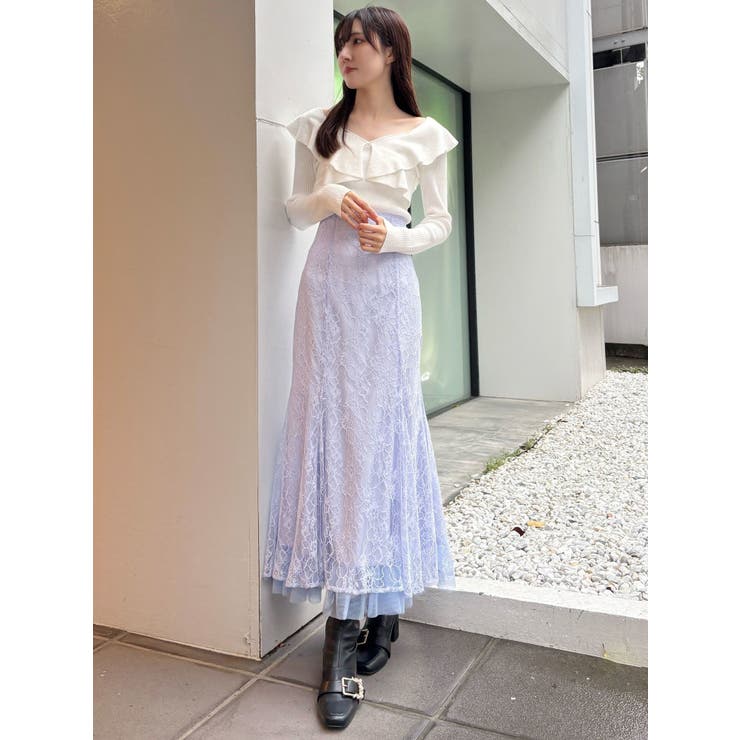 2WAYフォールドラッフルロングスリーブニット[品番：MKSW0062007
