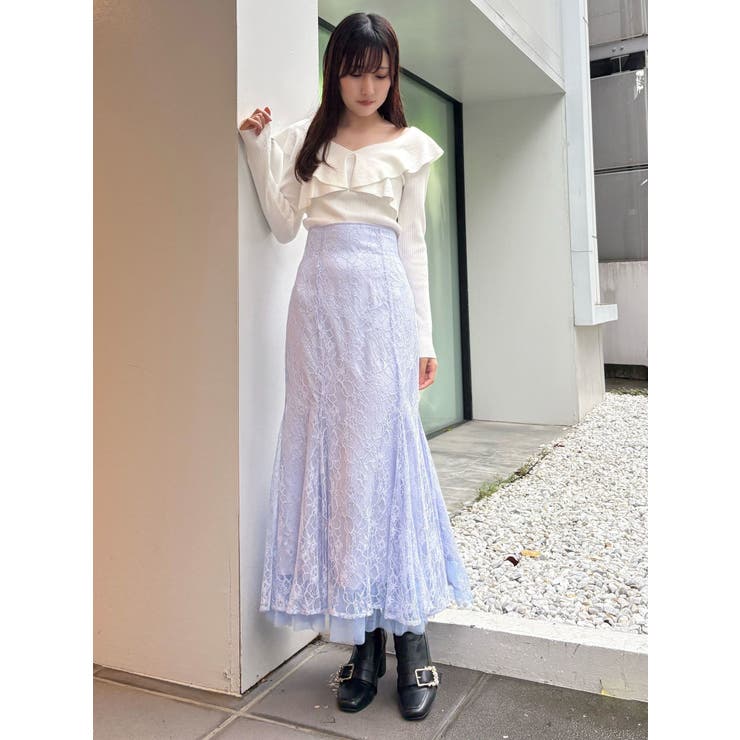 2WAYフォールドラッフルロングスリーブニット[品番：MKSW0062007