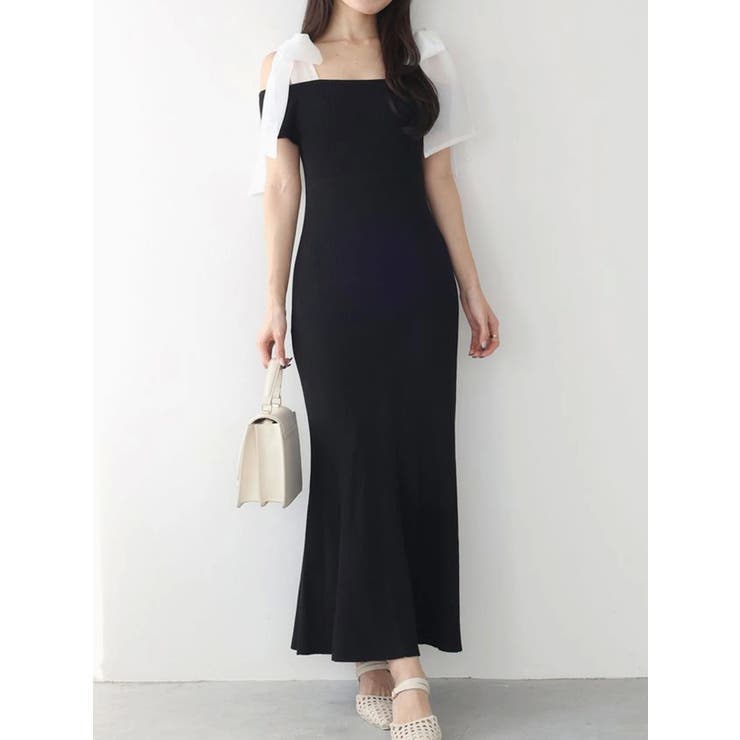 ショルダーリボンニットワンピース[品番：MKSW0063905