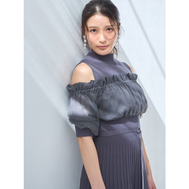 異素材ドッキングオフショルニットハーフスリーブワンピース　マーキュリーデュオ MERCURYDUO ワンピース 異素材ドッキングオフショルニットハーフ
