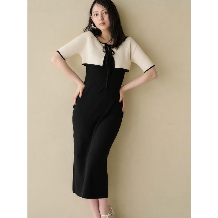 3WAY配色ストラップバッククロスハーフスリーブワンピース[品番