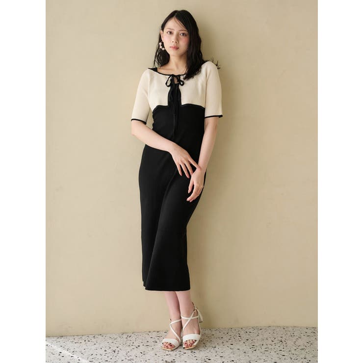 3WAY配色ストラップバッククロスハーフスリーブワンピース | MERCURYDUO | 詳細画像10 