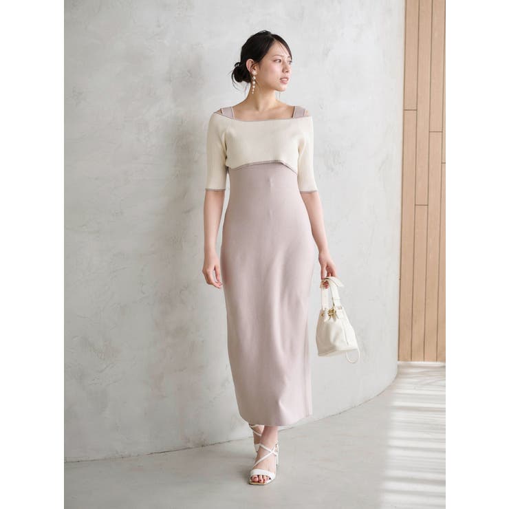 3WAY配色ストラップバッククロスハーフスリーブワンピース | MERCURYDUO | 詳細画像13 