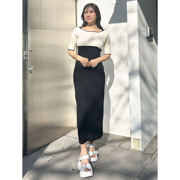 3WAY配色ストラップバッククロスハーフスリーブワンピース | MERCURYDUO | 詳細画像19 