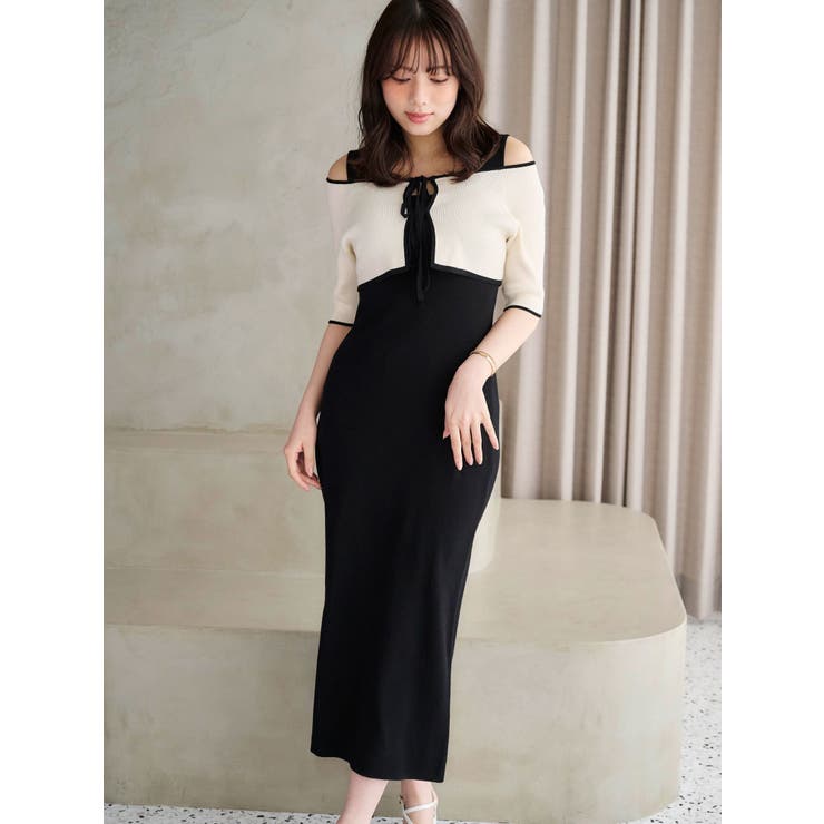 3WAY配色ストラップバッククロスハーフスリーブワンピース | MERCURYDUO | 詳細画像2 