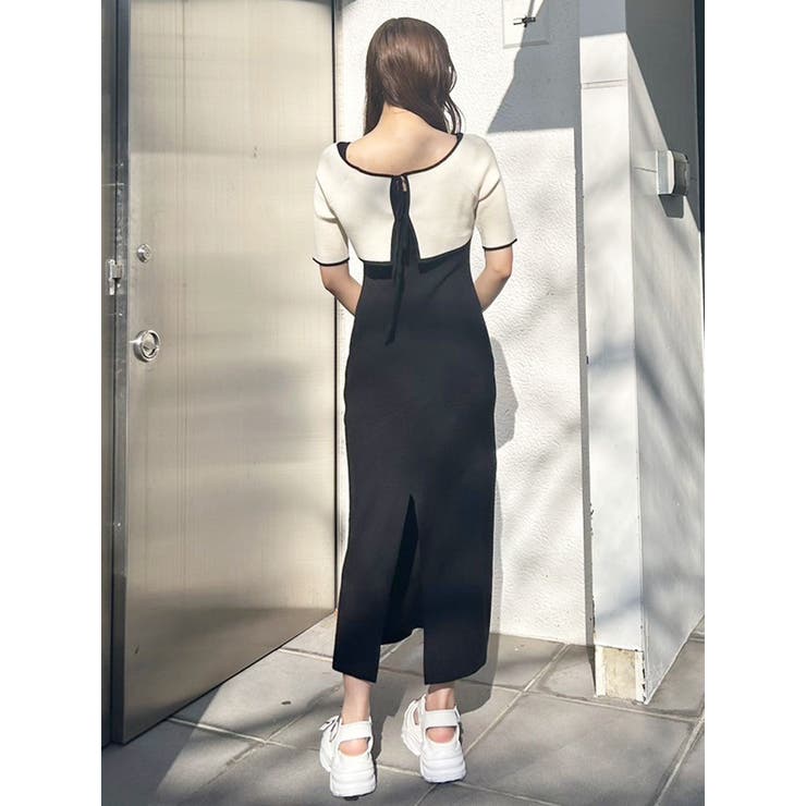 3WAY配色ストラップバッククロスハーフスリーブワンピース | MERCURYDUO | 詳細画像20 