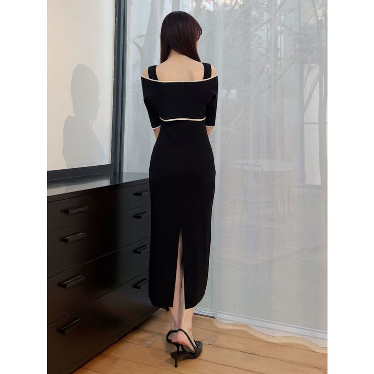 3WAY配色ストラップバッククロスハーフスリーブワンピース | MERCURYDUO | 詳細画像23 