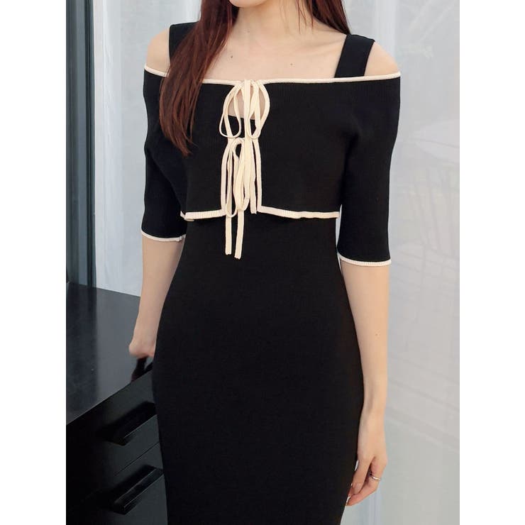 3WAY配色ストラップバッククロスハーフスリーブワンピース | MERCURYDUO | 詳細画像24 