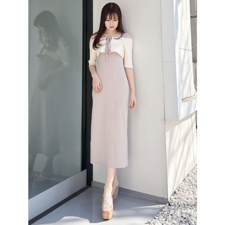 3WAY配色ストラップバッククロスハーフスリーブワンピース | MERCURYDUO | 詳細画像29 