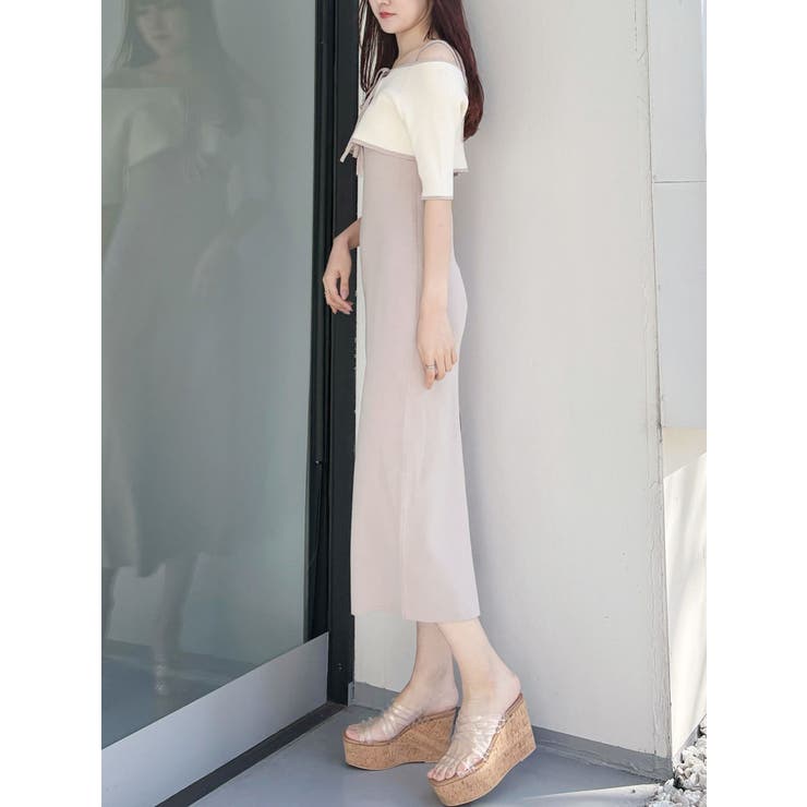 3WAY配色ストラップバッククロスハーフスリーブワンピース | MERCURYDUO | 詳細画像31 