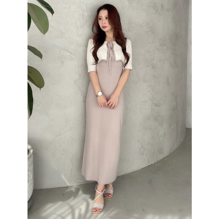 3WAY配色ストラップバッククロスハーフスリーブワンピース | MERCURYDUO | 詳細画像33 