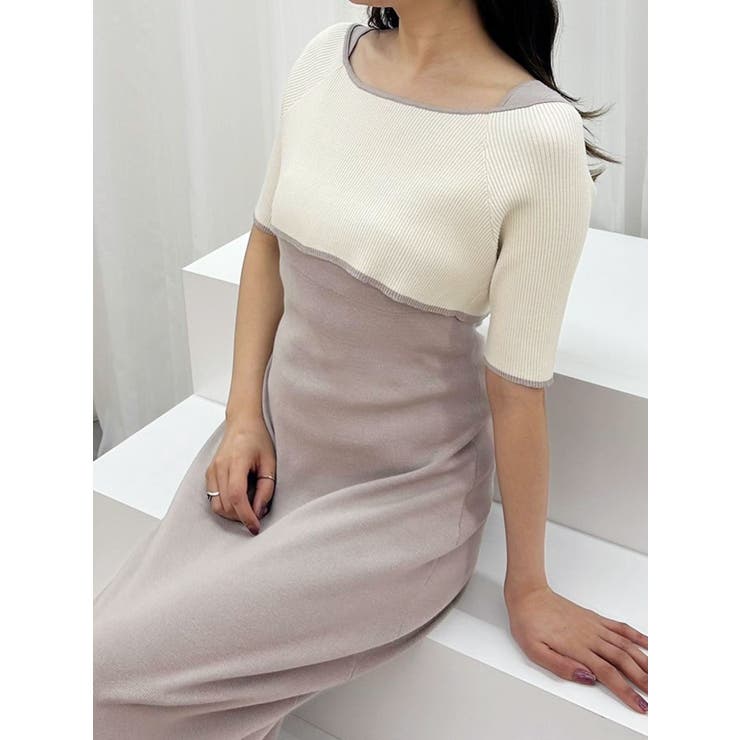 3WAY配色ストラップバッククロスハーフスリーブワンピース | MERCURYDUO | 詳細画像43 