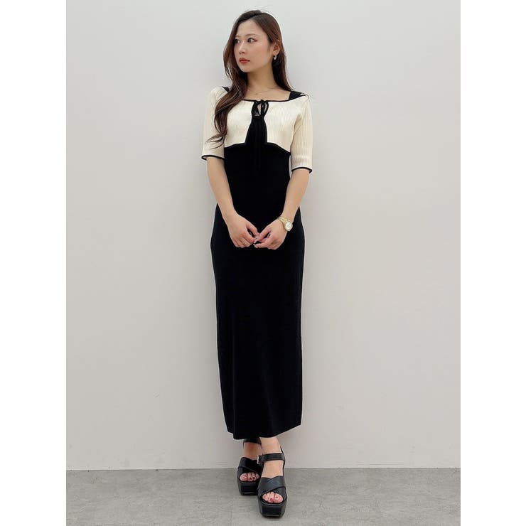 3WAY配色ストラップバッククロスハーフスリーブワンピース | MERCURYDUO | 詳細画像45 